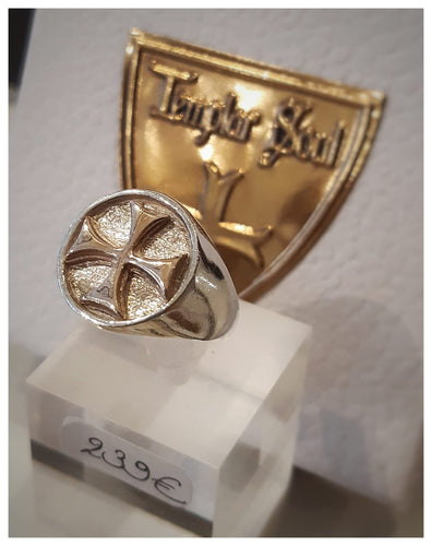 NEW !! Chevalière en argent plein Croix des Templiers en or 18 carats