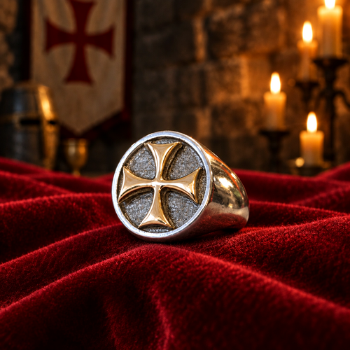 Chevalière Croix des Templiers – Argent 925 & Or 18 carats