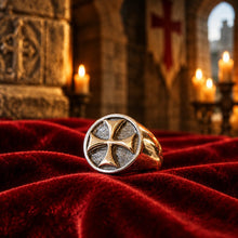 Chevalière Croix des Templiers – Argent 925, Or 18 carats & Devise gravée