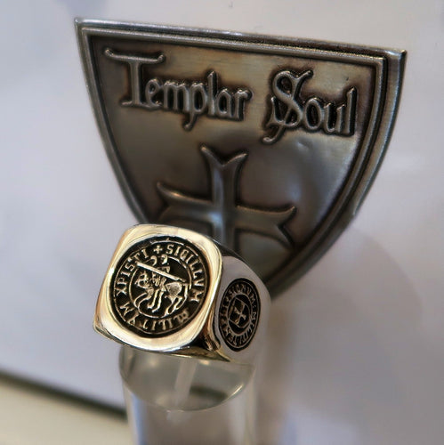 Chevalière Sceau Templier Argent 925 carrée - Italie