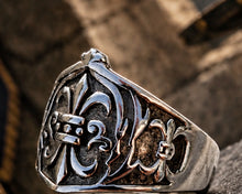 Chevalière Double Fleur de Lys en Argent 925 massif