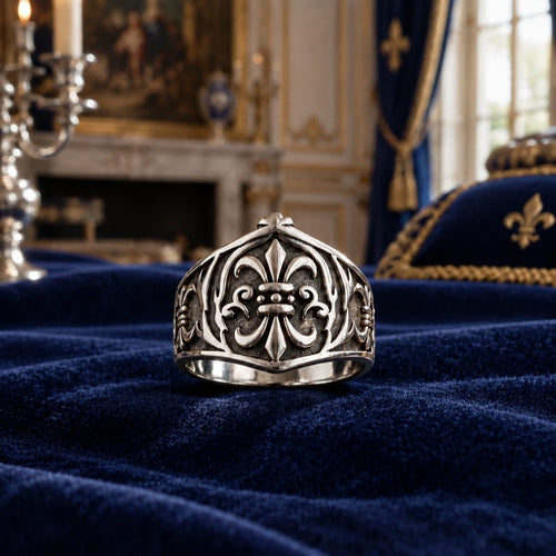 Chevalière Double Fleur de Lys en Argent 925 massif