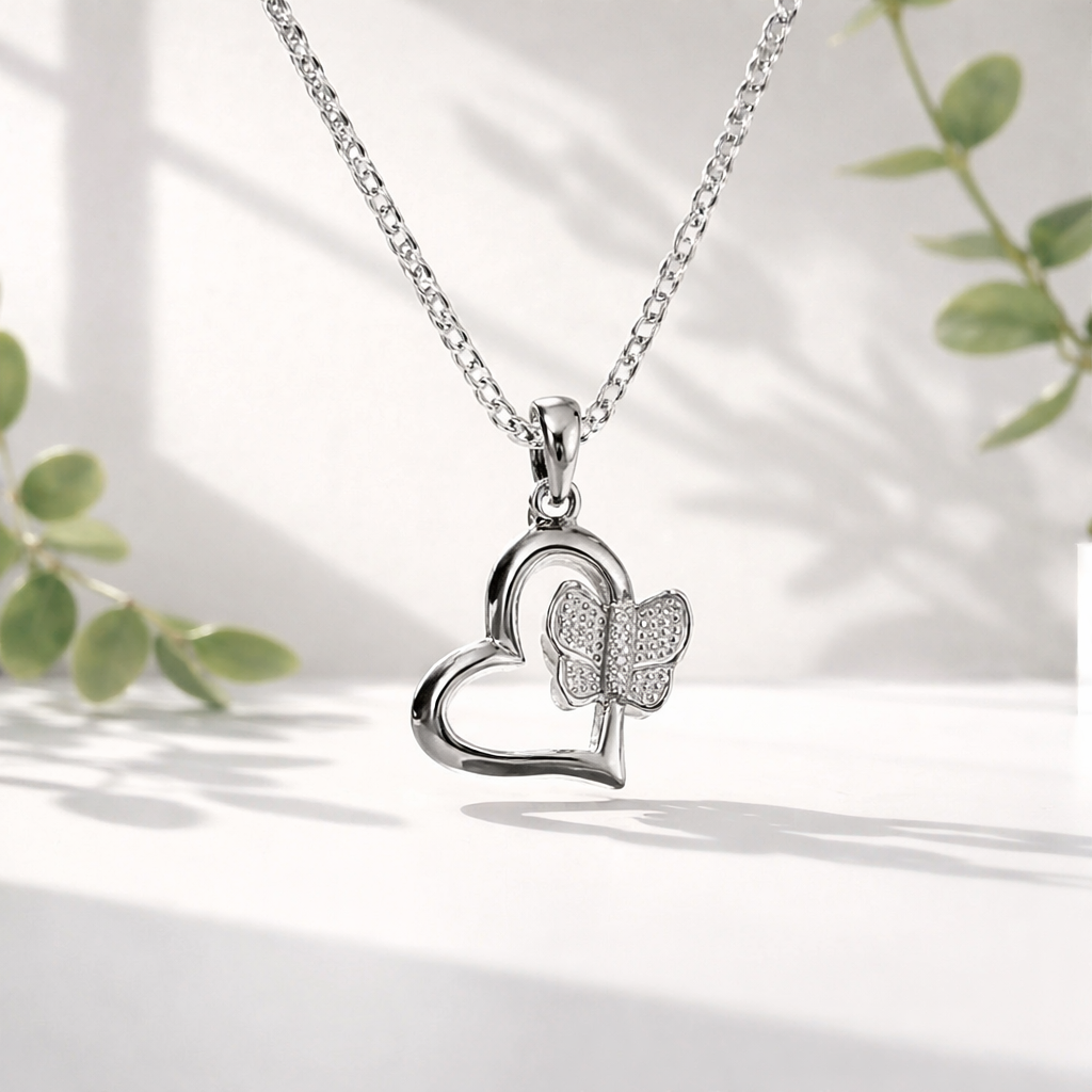 VENDU - Pendentif Cœur & Papillon en argent 925 - NEW