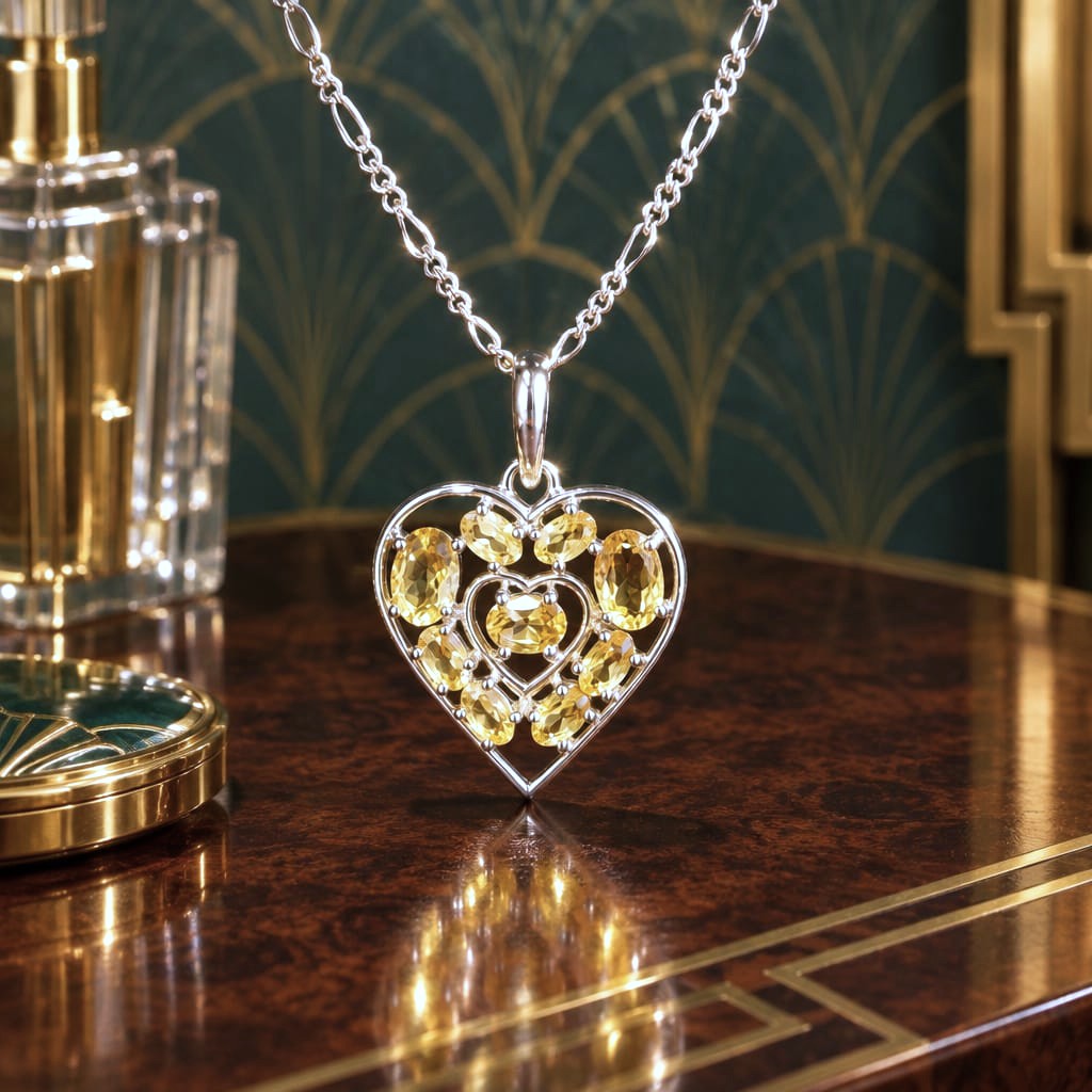 Pendentif Cœur de Lumière – Argent 925 & Citrines Naturelles