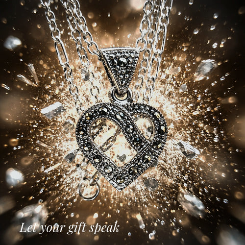 Pendentif Belle Epoque - Petit Cœur en argent 925 & marcassites - NEW