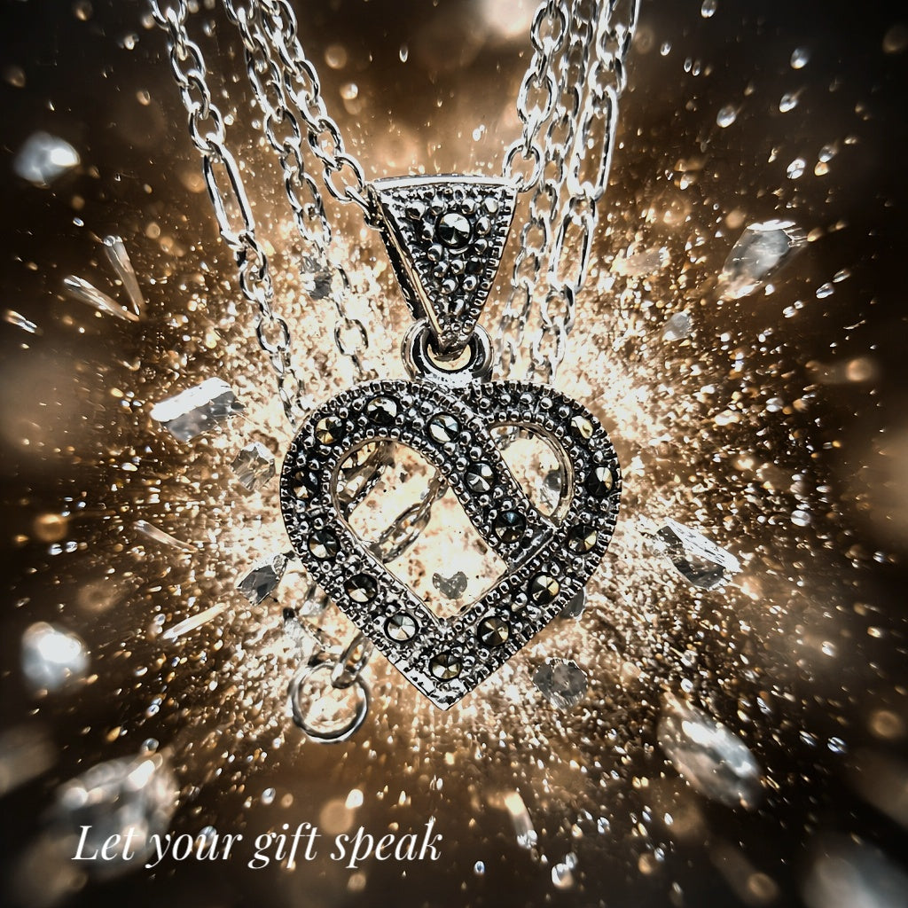 Pendentif Belle Epoque - Petit Cœur en argent 925 & marcassites - NEW