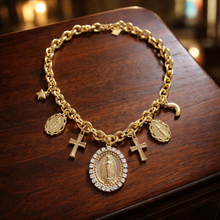 Vendus - Joli collier en inox doré avec breloques Sainte Vierge & croix - NEW