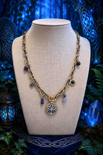Collier arbre de vie - émail bleu & acier inoxydable doré - NEW