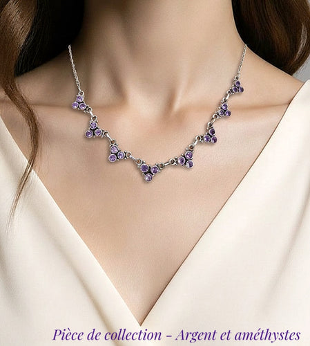 Superbe collier en argent & améthystes - Collection médiévale - Pièce unique