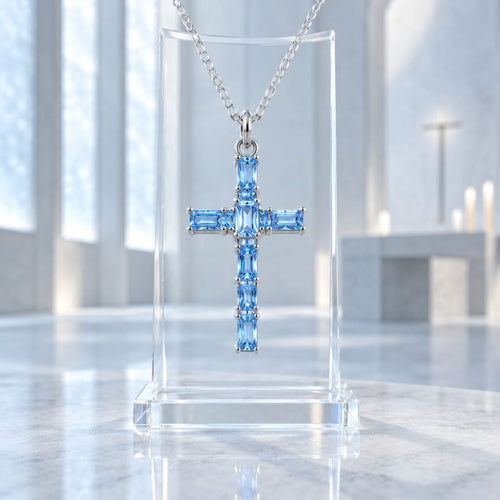 Croix de Lumière – Argent 925 & Aigues-Marines Naturelles