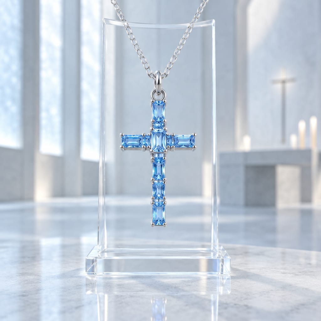 Croix de Lumière – Argent 925 & Aigues-Marines Naturelles