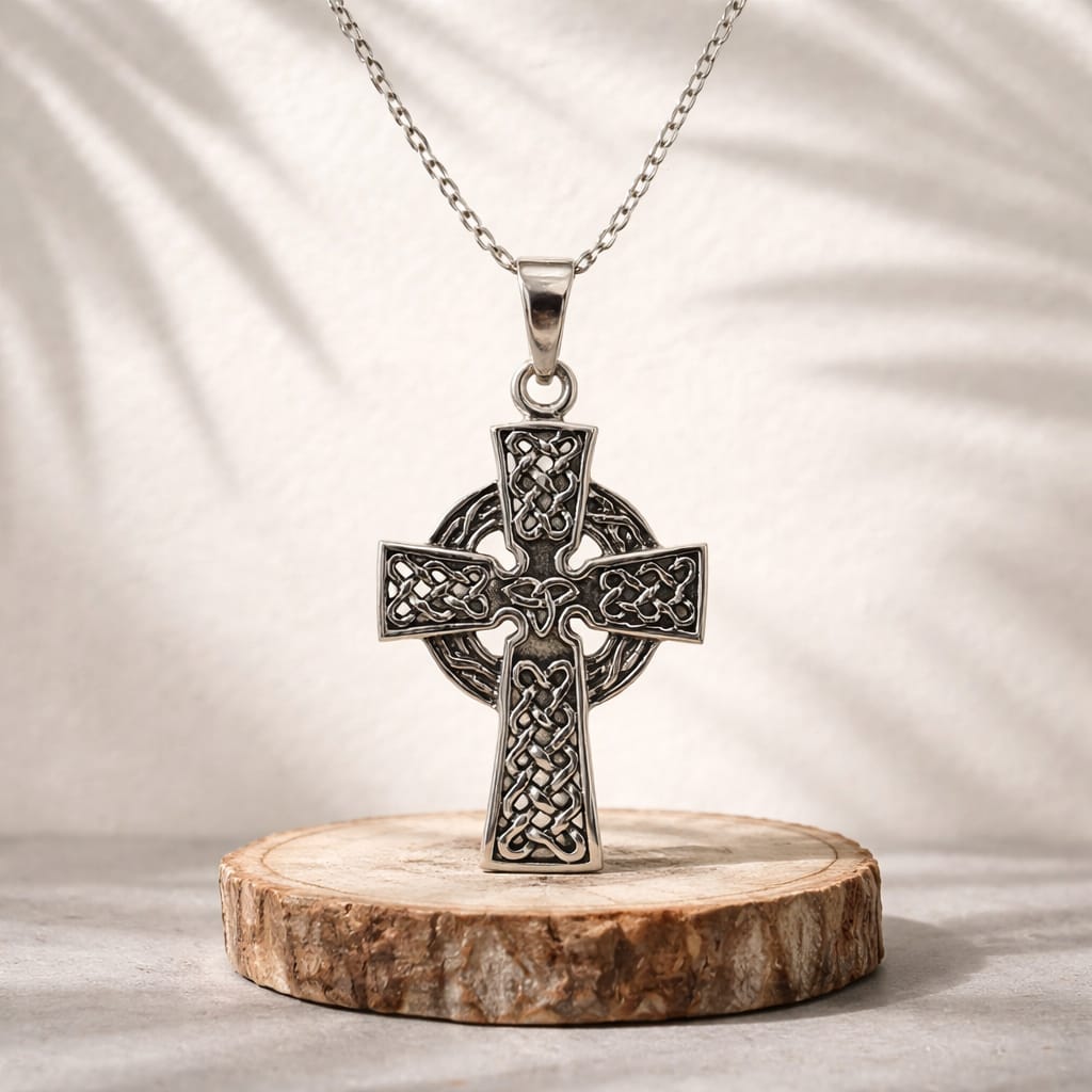 Croix celtique racée en argent 925 avec triquetra centrale