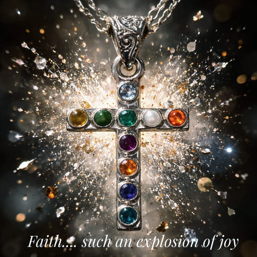 Très belle croix en argent avec pierres multicolores  
