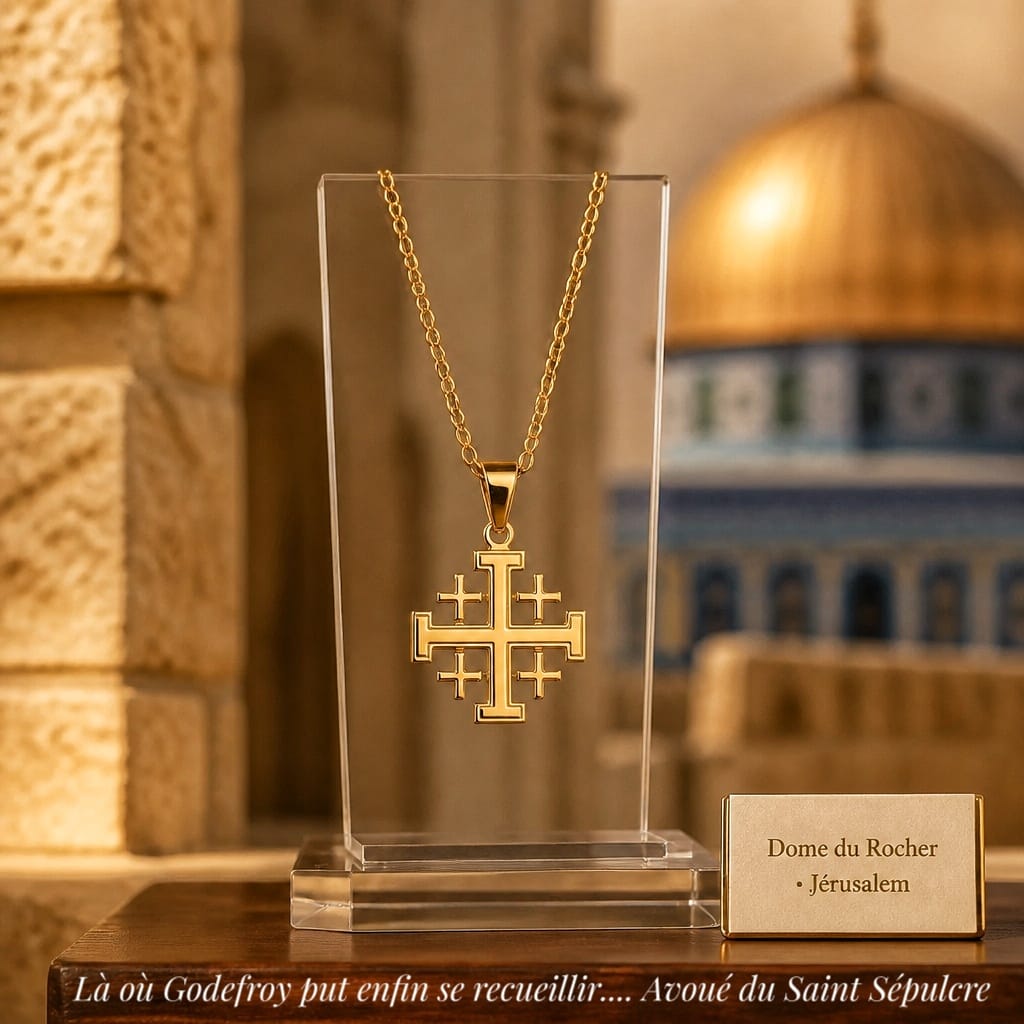 Croix de Jérusalem en inox doré - Ordre du Saint-Sépulcre - Réassort 2026