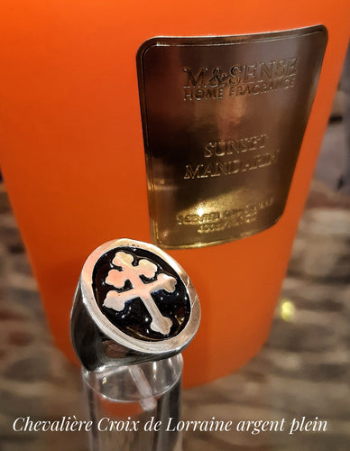 NEW !! Chevalière Croix de Lorraine en argent plein & émaillée - Artisanale