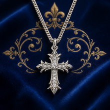 Chaîne & croix Fleur de Lys en argent 925 sertie de moissanites véritables - NEW