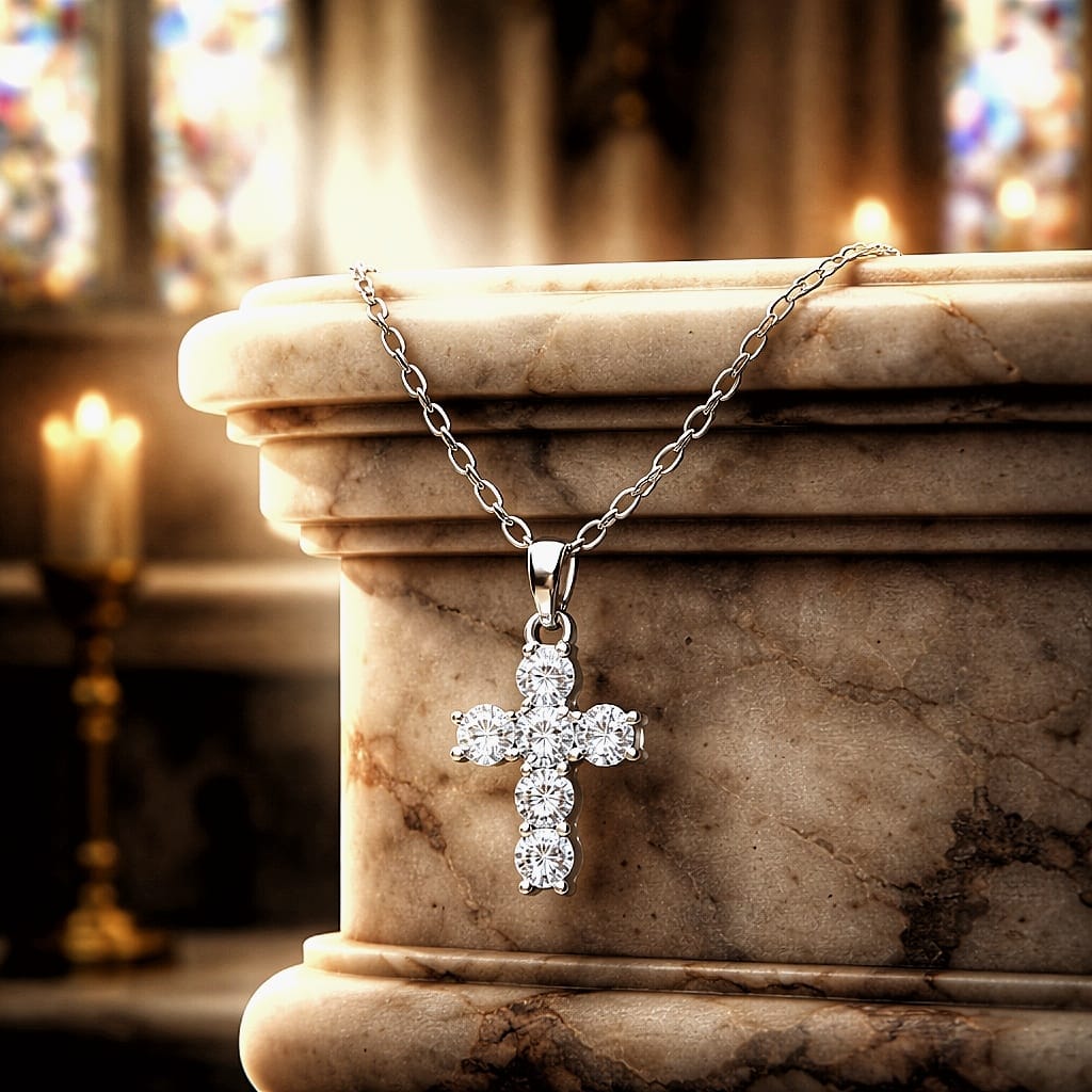 Chaîne & croix latine en argent 925 sertie de moissanites véritables - NEW