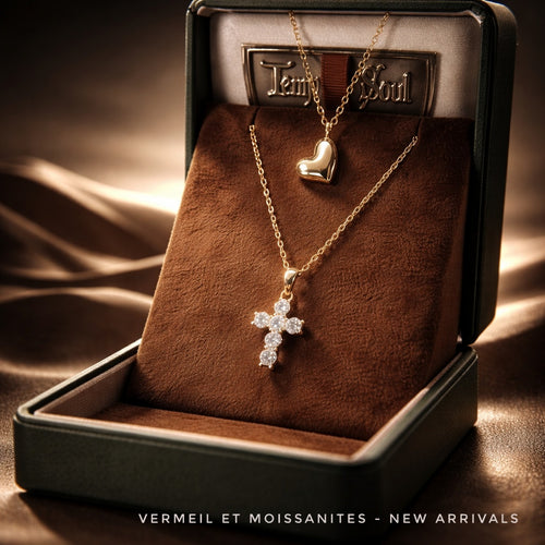 Réassort en juin - Vendue / Chaîne avec croix serties de  moissanites véritables & vermeil (or sur argent 925) - NEW