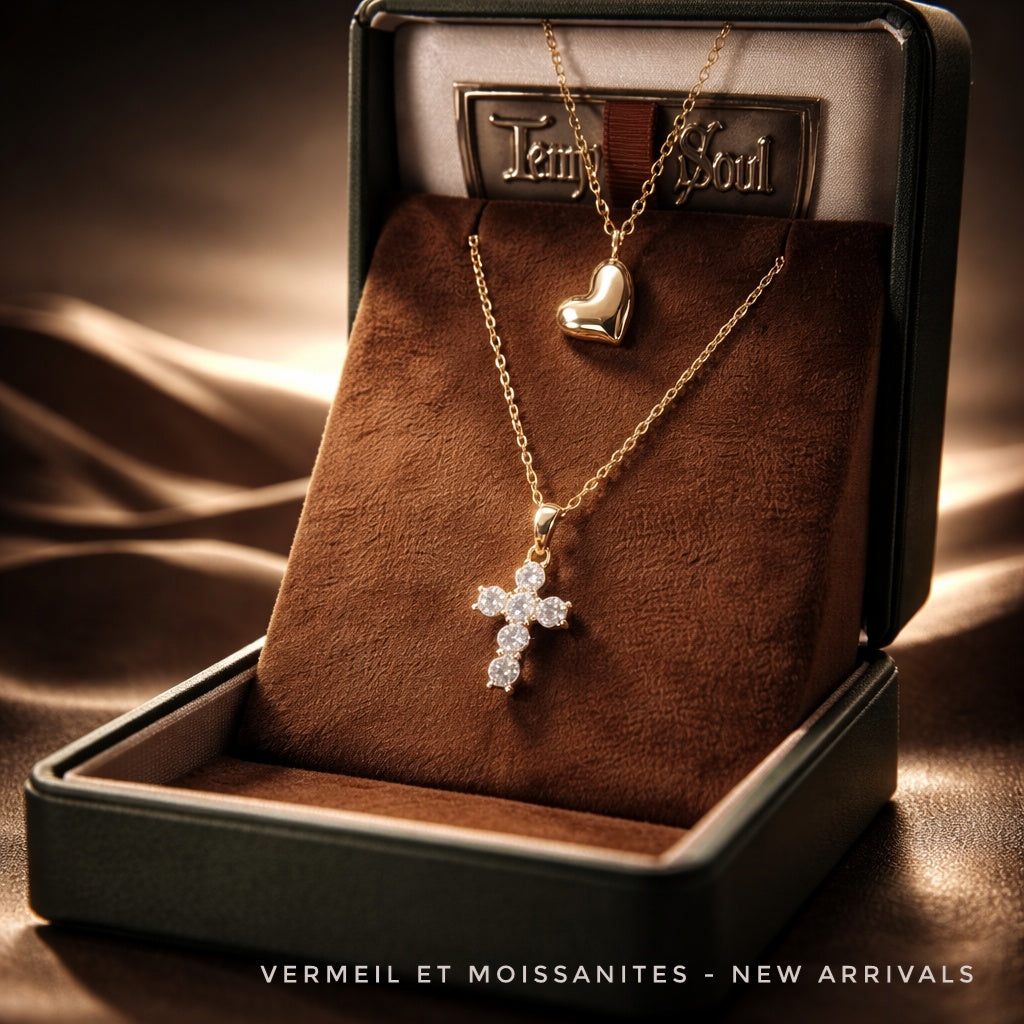 Réassort en juin - Vendue / Chaîne avec croix serties de  moissanites véritables & vermeil (or sur argent 925) - NEW