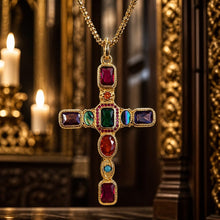 Superbe croix baroque en vermeil & verre murano