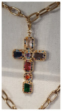 Croix baroque en inox doré avec avec cristaux colorés - NEW