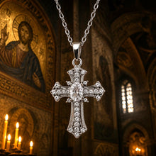 Croix baroque en inox argenté & cristaux autrichiens