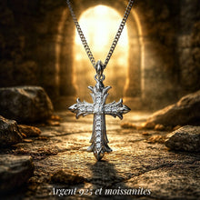Chaîne & croix Fleur de Lys en argent 925 sertie de moissanites véritables - NEW