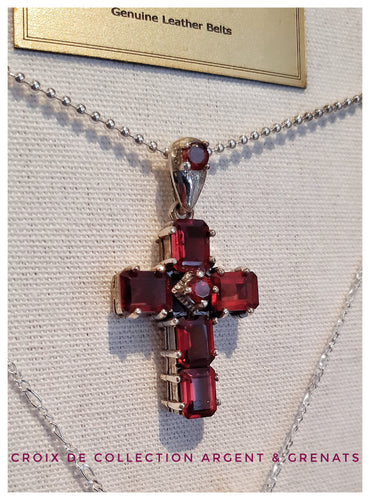 Croix baroque d'atelier en argent et grenats taillés  - Réassort 2023