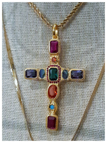 Superbe croix baroque en vermeil & verre murano
