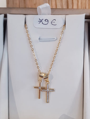 Chaîne avec double croix délicates en vermeil (or sur argent 925) - NEW