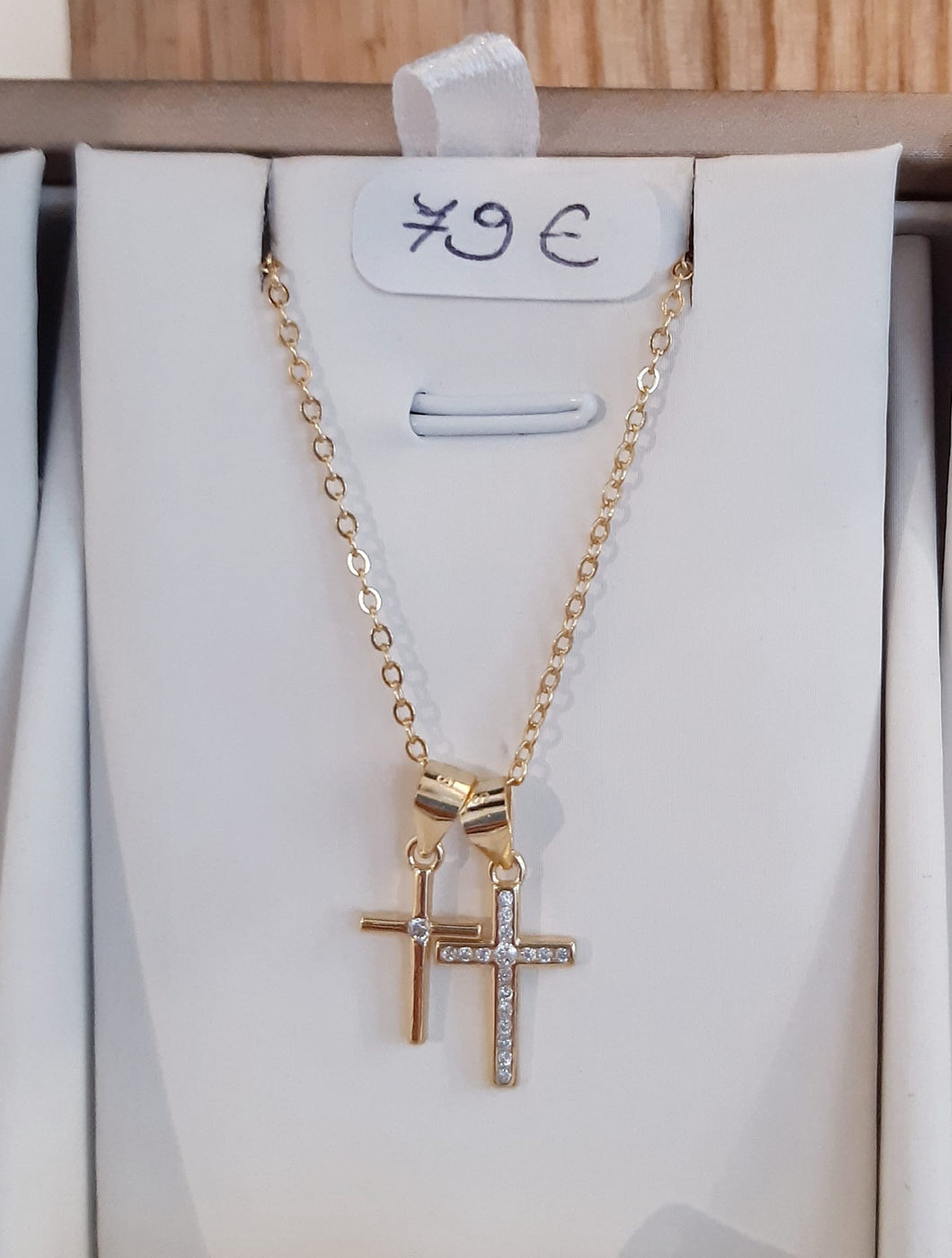 Chaîne avec double croix délicates en vermeil (or sur argent 925) - NEW