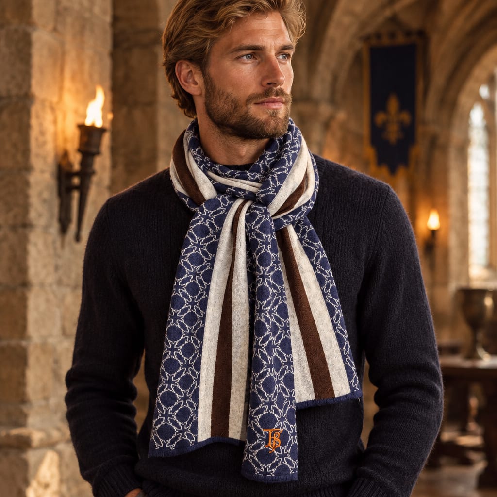 Écharpe Templar Soul en Laine Mérinos - Bleu & Chocolat