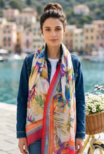 Echarpe  "Miss Terre" imprimée (Perroquet) 100% naturelle - Gamme Luxe - Made in Italy - NEW