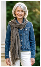 Echarpe en bambou  "Miss Terre" taupe à bords de fil doré  Gamme Luxe - Made in Italy - NEW