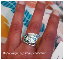 Superbe bague "Feuille" elfique en argent et nacre d'abalone - NEW