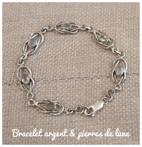 Bracelet Elfique en argent 925 & pierres de lune - PIECE UNIQUE - NEW