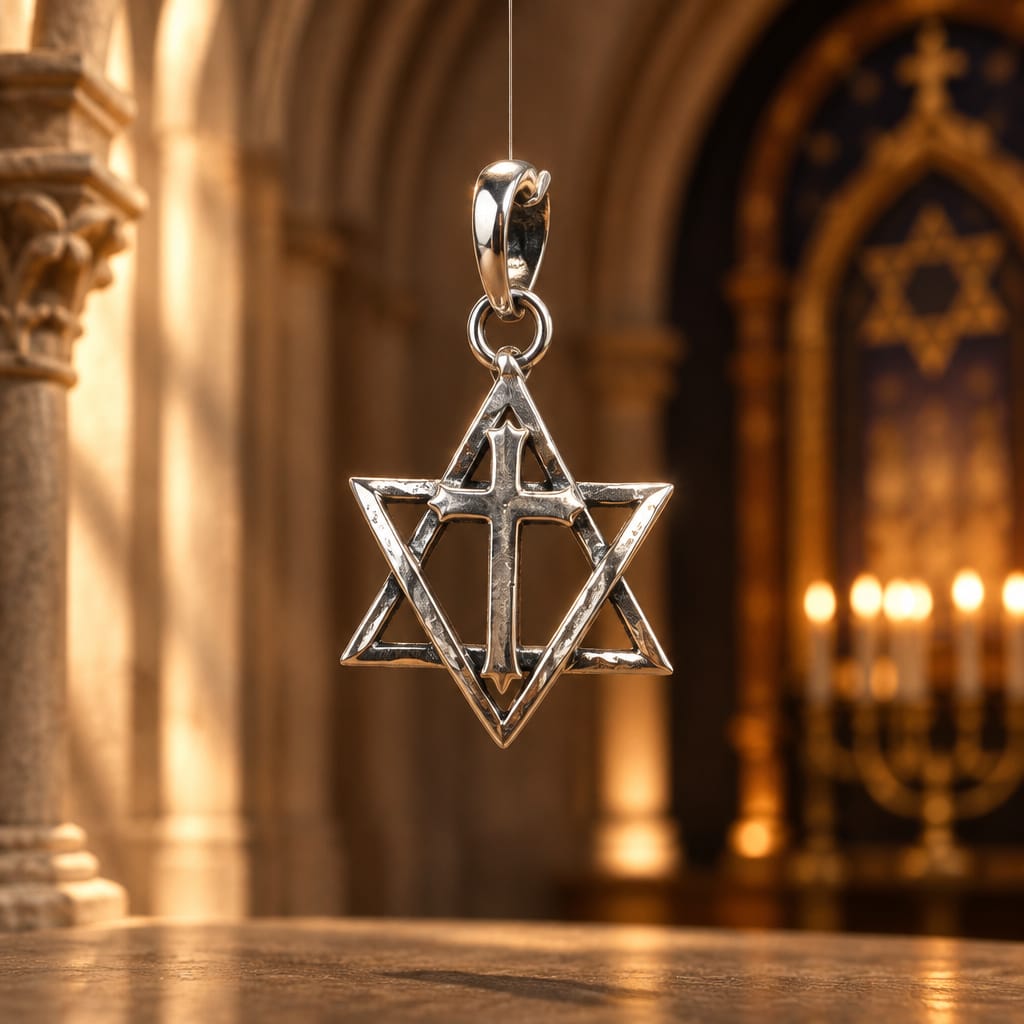 Pendentif Étoile de David & Croix - Argent 925