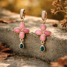 Réassort - Très jolies boucles d'oreilles Fleurs en inox doré & pierres roses naturelles - Gamme Florentine - NEW