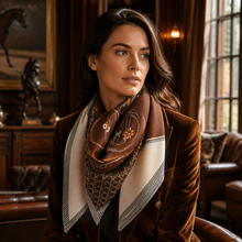 Foulard Equestre - Chocolat & Bleu Céladon - Viscose