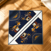 Foulard Equestre - Bleu Cavalier & Cognac - Viscose