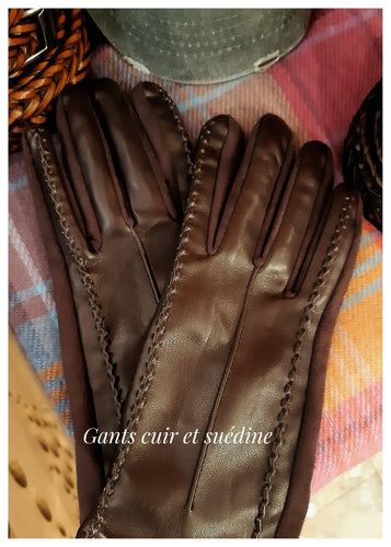 Gants en cuir & suédine chocolat - élégants & très doux!!