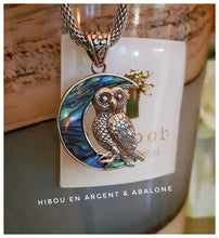 Pendentif "Hibou & Lune" en argent 925 et nacre d'abalone - Guide des âmes celtes - NEW 2024