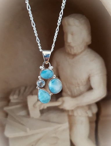Splendide pendentif en argent & LARIMAR - la pierre venue des Caraïbes - NEW