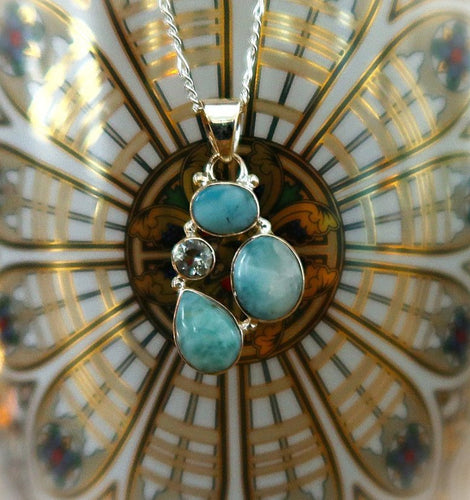 Splendide pendentif en argent & LARIMAR - la pierre venue des Caraïbes - NEW