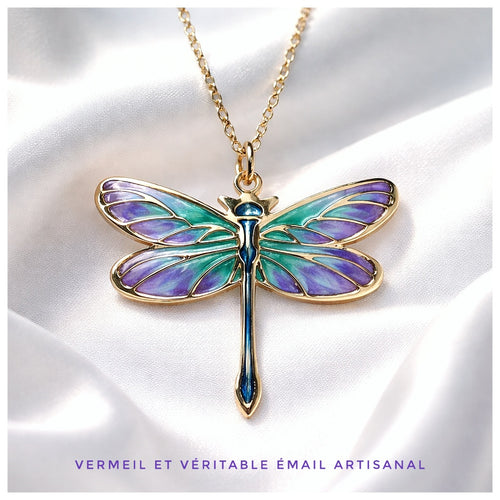 Chaîne & pendentif libellule en vermeil avec véritable émail - NEW