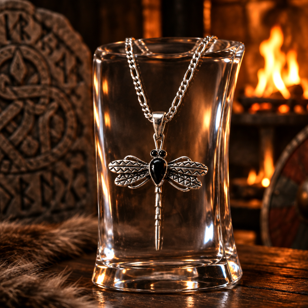 Pendentif Libellule chaîne incluse - Argent 925 & Onyx noir