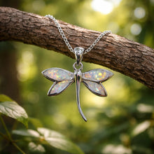 Pendentif libellule en argent & Opales arc-en-ciel - NEW