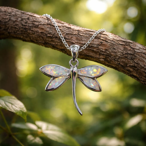 Pendentif libellule en argent & Opales arc-en-ciel - NEW
