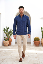 Chemise 100% lin naturel bleu roi et châtaigne - Made in France (L en stock)