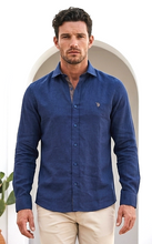 Chemise 100% lin naturel bleu roi et châtaigne - Made in France (L en stock)